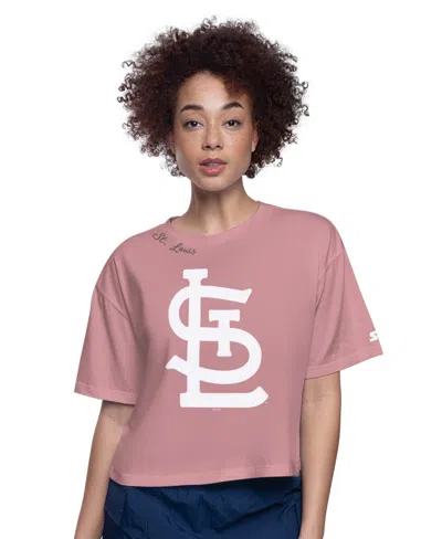 Starter Women's Pink St. Louis Cardinals Play The Ball Boxy Cropped T-shirt In Multi
