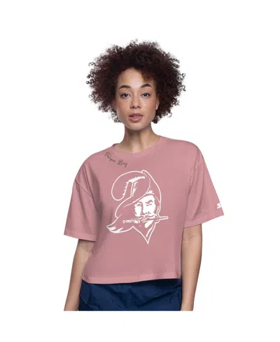 Starter Women's Pink Tampa Bay Buccaneers Play The Ball Boxy Cropped T-shirt In Purple