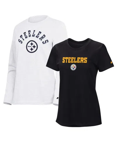 Starter Women's Pittsburgh Steelers Crew Neck Short-sleeve And Long-sleeve T-shirt, 2-piece Set In Multi