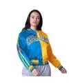 Starter Women's Powder Blue/gold Los Angeles Chargers Zone Blitz Cropped Full-snap Satin Jacket In Powder Blue,gold