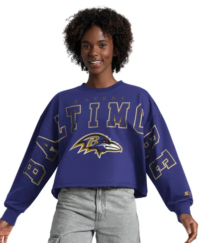 Starter Women's Purple Baltimore Ravens Bleachers Cropped Sweatshirt