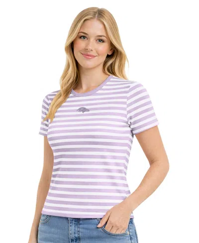 Starter Women's Purple Baltimore Ravens Pastels Striped T-shirt In Blue