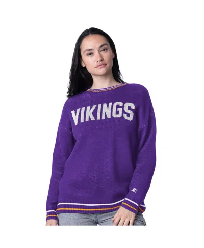 Starter Women's Purple Minnesota Vikings Oversized On The Ball Intarsia Knit Pullover Sweater