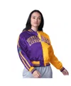 Starter Women's Purple/gold Minnesota Vikings Zone Blitz Cropped Full-snap Satin Jacket In Purple,gold