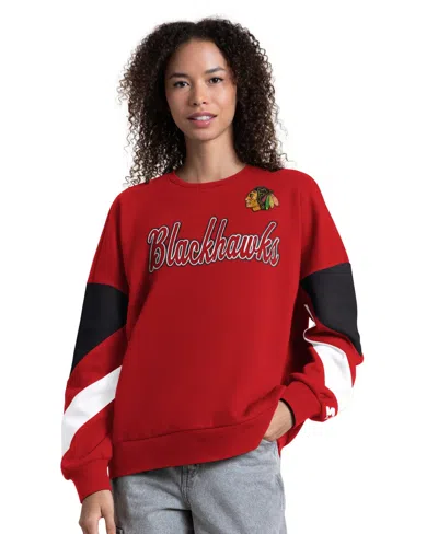 Starter Women's Red Chicago Blackhawks Grand Slam-sleeves Color Block Sweatshirt