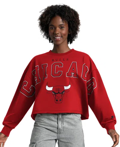 Starter Women's Red Chicago Bulls Bleachers Cropped Sweatshirt In Burgundy