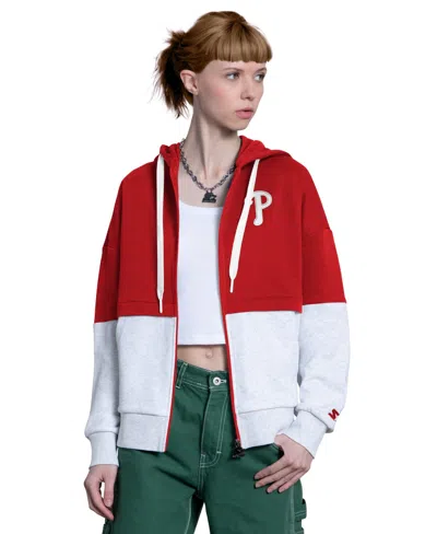 Starter Women's Red/heather Gray Philadelphia Phillies Wishbone Full-zip Hoodie In Multi