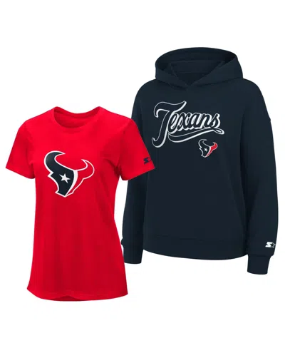 Starter Women's Red/navy Houston Texans Hoodie T-shirt Combo Pack In Multi