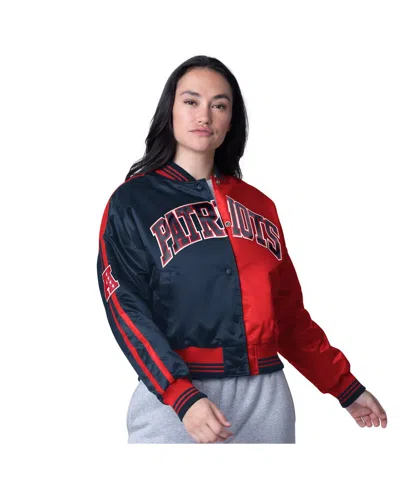 Starter Women's Red/navy New England Patriots Cropped Full-snap Jacket In Multi