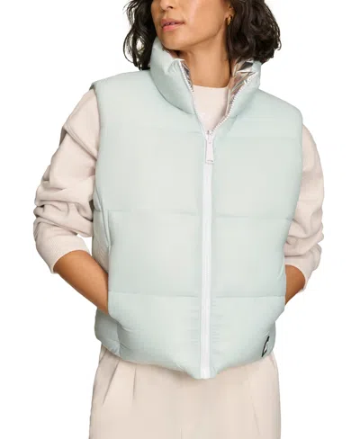 Starter Women's Reversible Zip-front Puffer Vest In Pastel Blue,silver