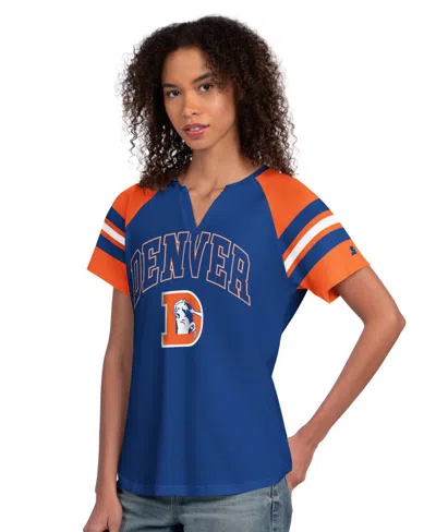 Starter Women's Royal Denver Broncos Game On Notch Neck Raglan T-shirt