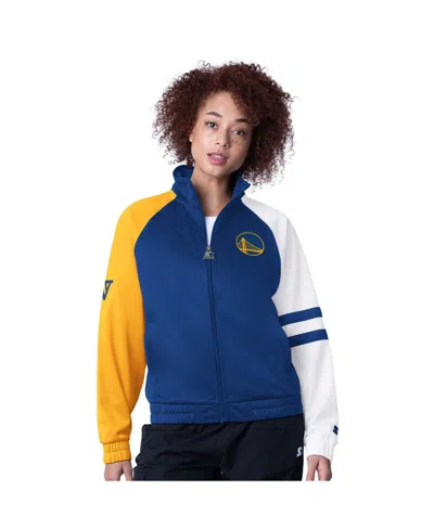 Starter Women's Royal Golden State Warriors Line Up Dolman Raglan Full-zip Track Jacket In Blue