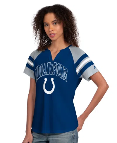 Starter Women's Royal Indianapolis Colts Game On Notch Neck Raglan T-shirt