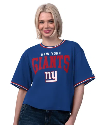 Starter Women's Royal New York Giants Ace Cropped T-shirt In Blue