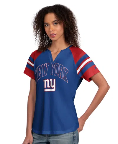 Starter Women's Royal New York Giants Game On Notch Neck Raglan T-shirt