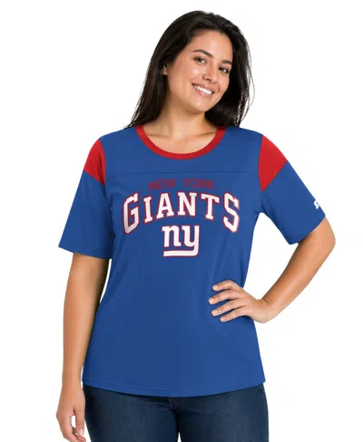 Starter Women's Royal New York Giants Plus Size Linebacker Slub T-shirt In Multi