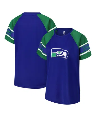Starter Royal Seattle Seahawks 1st Rounder Color Block Raglan Top In Blue
