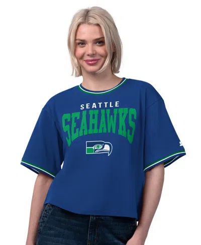 Starter Women's Royal Seattle Seahawks Ace Cropped T-shirt