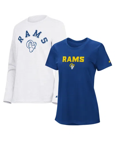 Starter Women's Royal/ash Los Angeles Rams Short Sleeve Long Sleeve T-shirt Combo Pack In Multi