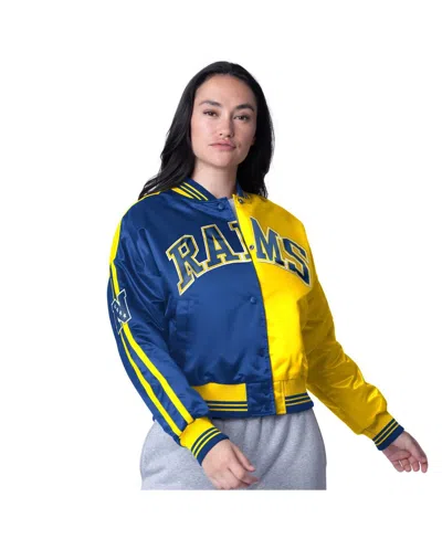 Starter Women's Royal/gold Los Angeles Rams Zone Blitz Cropped Full-snap Satin Jacket In Royal,gold
