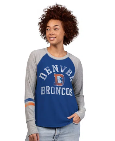 Starter Women's Royal/gray Denver Broncos Throwback Waffle-knit Raglan Long Sleeve T-shirt In Multi