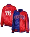 Starter Women's Royal/red Philadelphia 76ers Split Colorblock Satin Full-snap Varsity Jacket In Royal,red