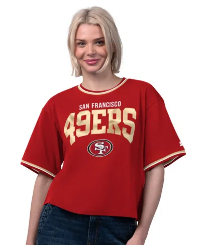 Starter Women's San Francisco 49ers Ace Cropped Short-sleeve Screen-print Graphics T-shirt In Red