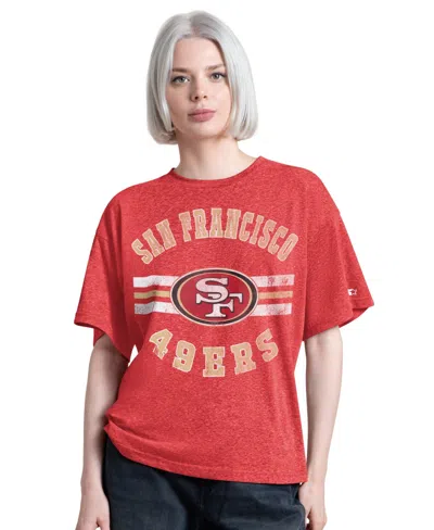 Starter Women's San Francisco 49ers Jump Shot Distressed Tri-blend Boyfriend T-shirt In Scarlet