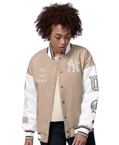 Starter Women's Sand New York Yankees Free Ball Varsity Jacket In Neutral
