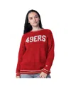 Starter Women's Scarlet San Francisco 49ers Oversized On The Ball Intarsia Knit Pullover Sweater In Scarlet