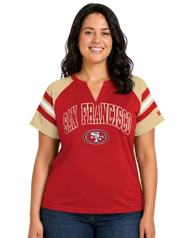 Starter Women's Scarlet San Francisco 49ers Plus Size Game On Notch Neck Raglan T-shirt