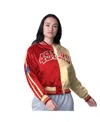 Starter Women's Scarlet/gold San Francisco 49ers Zone Blitz Cropped Full-snap Satin Jacket In Scarlet,gold