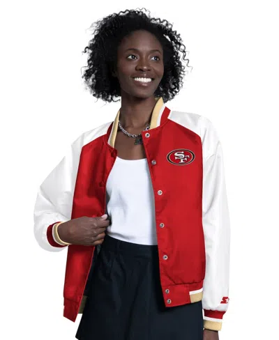 Starter Women's Scarlet/white San Francisco 49ers Raglan Blitz Full-snap Varsity Jacket In Multi