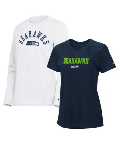 Starter Women's Seattle Seahawks Short-sleeve And Long-sleeve T-shirt, 2-piece Set In Multi