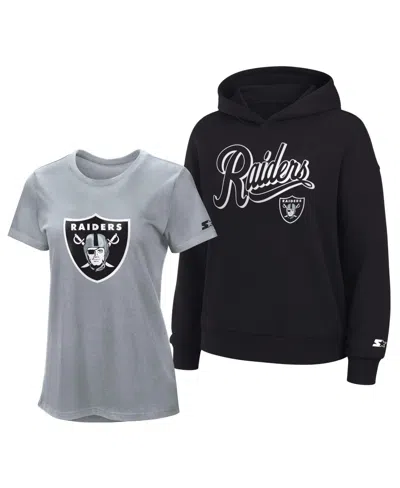 Starter Women's Silver/black Las Vegas Raiders Hoodie T-shirt Combo Pack In Multi