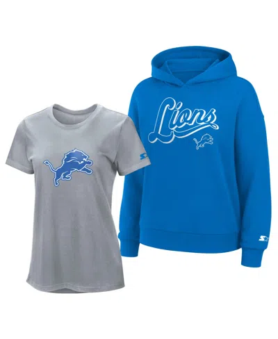 Starter Women's Silver/blue Detroit Lions Hoodie T-shirt Combo Pack In Multi