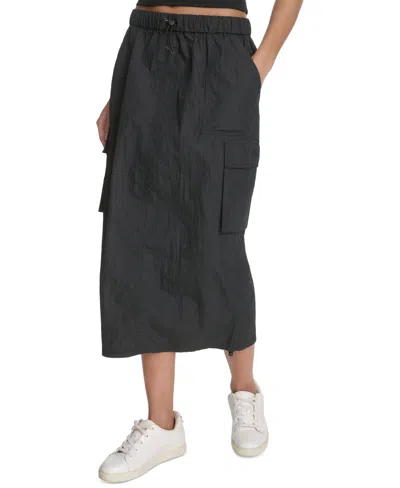 Starter Women's Solid-color Pull-on Midi Cargo Skirt In Black