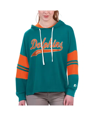 Starter Women's  Aqua Miami Dolphins Bump And Run Long Sleeve Hoodie T-shirt