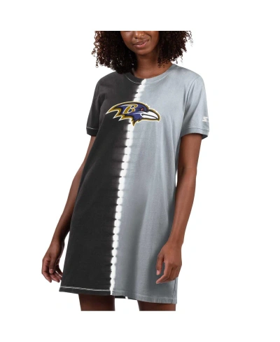 Starter Women's  Black Baltimore Ravens Ace Tie-dye T-shirt Dress In Black