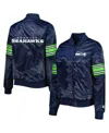 Starter Women's  College Navy Seattle Seahawks Line Up Satin Full-snap Varsity Jacket In College Navy