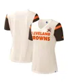 Starter Women's  Cream Cleveland Browns Kick Start V-neck T-shirt In Cream