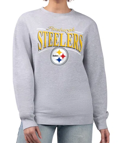 Starter Women's  Gray Pittsburgh Steelers Arch Stripe Fleece Pullover Sweatshirt In Animal Print