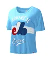 Starter Women's  Light Blue Distressed Montreal Expos Cooperstown Collection Record Setter Crop Top In Light Blue