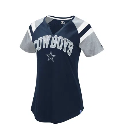 Starter Women's  Navy Dallas Cowboys Game On Notch Neck Raglan T-shirt In Navy Gray