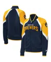 Starter Navy Milwaukee Brewers Touchdown Raglan Full-zip Track Jacket In Navy