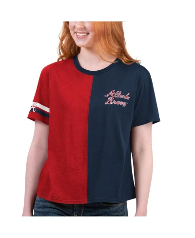 Starter Women's  Navy, Red Atlanta Braves Power Move T-shirt In Navy,red
