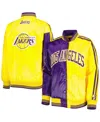 Starter Women's  Purple, Gold Los Angeles Lakers Split Colorblock Satin Full-snap Varsity Jacket In Purple,gold