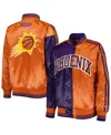 Starter Women's  Purple, Orange Phoenix Suns Split Colorblock Satin Full-snap Varsity Jacket In Purple,orange