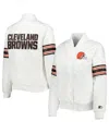 Starter Women's  White Cleveland Browns Line Up Satin Full-snap Varsity Jacket In White