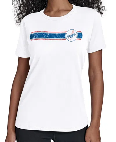 Starter Women's  White Los Angeles Dodgers Team Stripe T-shirt In Animal Print